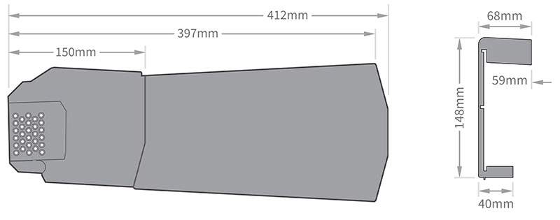 Size of Klober Contract Dry Verge units